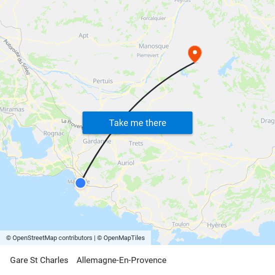 Gare St Charles to Allemagne-En-Provence map