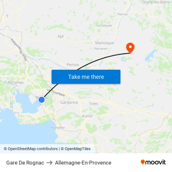 Gare De Rognac to Allemagne-En-Provence map