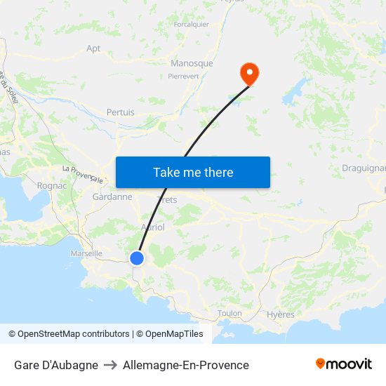 Gare D'Aubagne to Allemagne-En-Provence map
