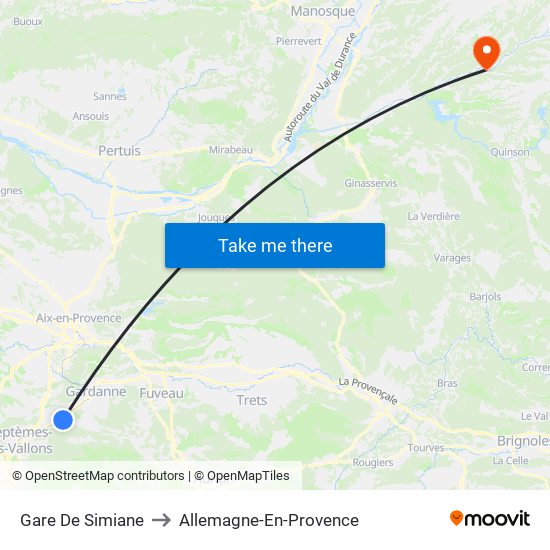 Gare De Simiane to Allemagne-En-Provence map