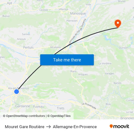 Mouret Gare Routière to Allemagne-En-Provence map