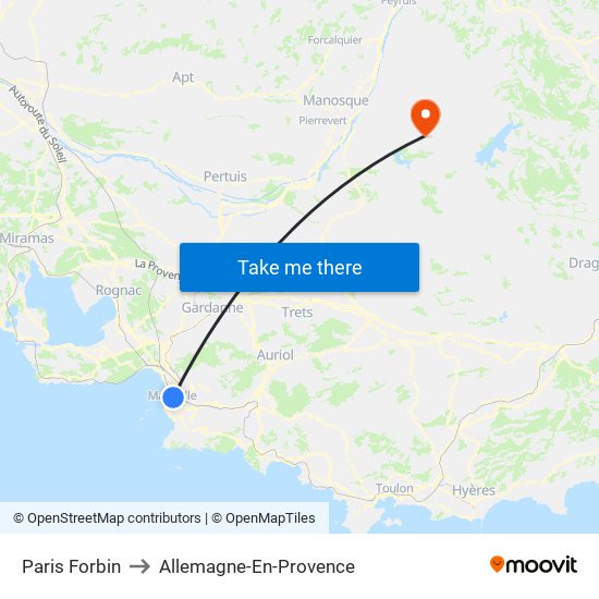 Paris Forbin to Allemagne-En-Provence map