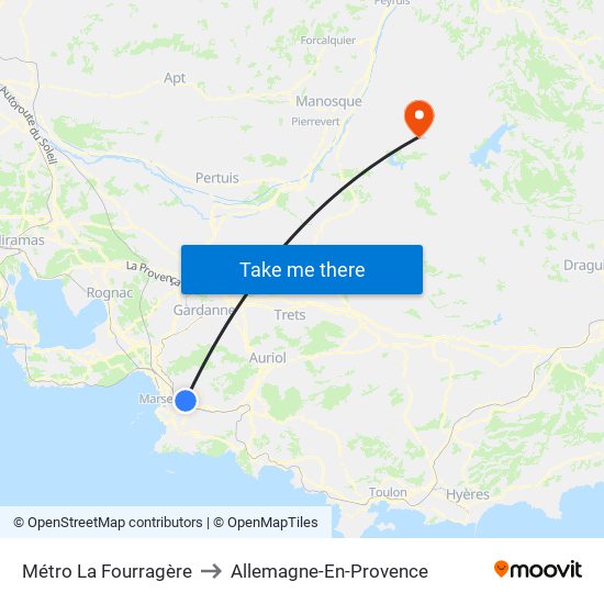 Métro La Fourragère to Allemagne-En-Provence map