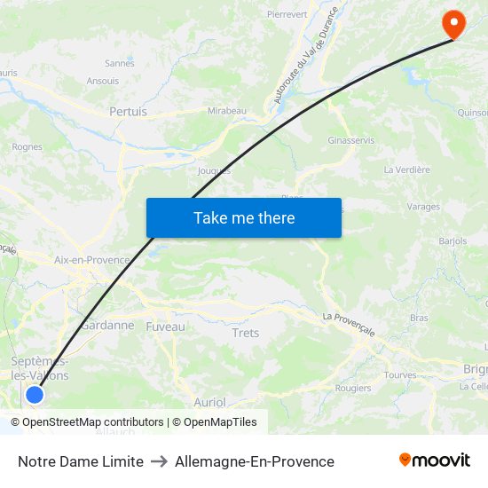 Notre Dame Limite to Allemagne-En-Provence map