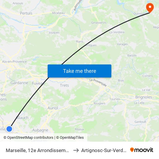Marseille, 12e Arrondissement to Artignosc-Sur-Verdon map