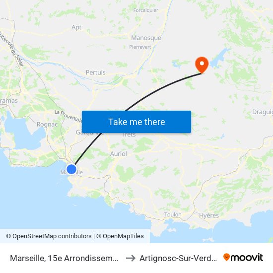 Marseille, 15e Arrondissement to Artignosc-Sur-Verdon map