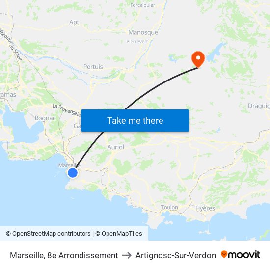 Marseille, 8e Arrondissement to Artignosc-Sur-Verdon map