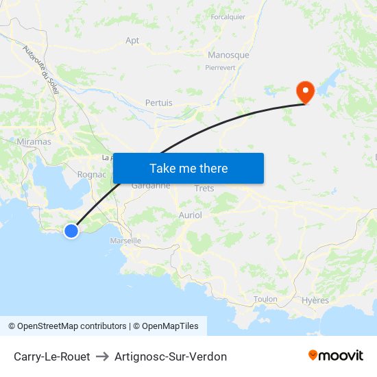 Carry-Le-Rouet to Artignosc-Sur-Verdon map