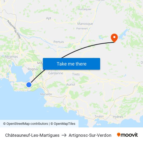 Châteauneuf-Les-Martigues to Artignosc-Sur-Verdon map