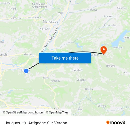 Jouques to Artignosc-Sur-Verdon map