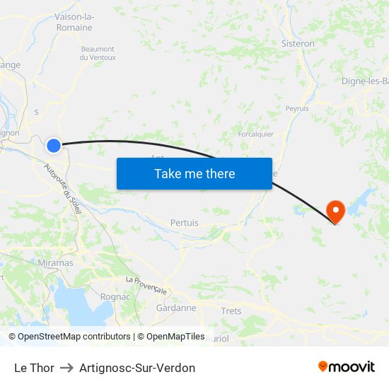 Le Thor to Artignosc-Sur-Verdon map