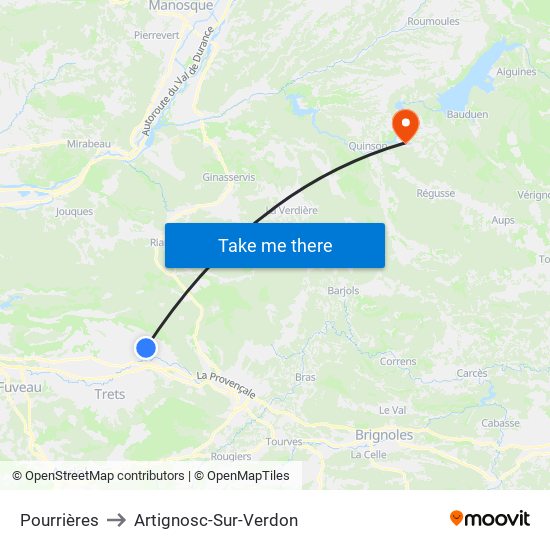 Pourrières to Artignosc-Sur-Verdon map