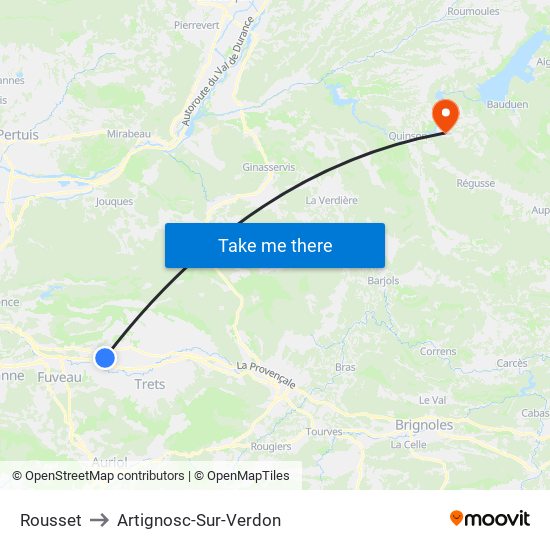 Rousset to Artignosc-Sur-Verdon map