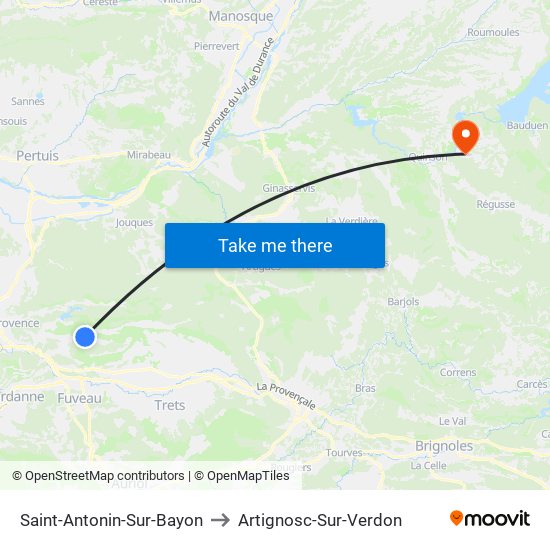 Saint-Antonin-Sur-Bayon to Artignosc-Sur-Verdon map