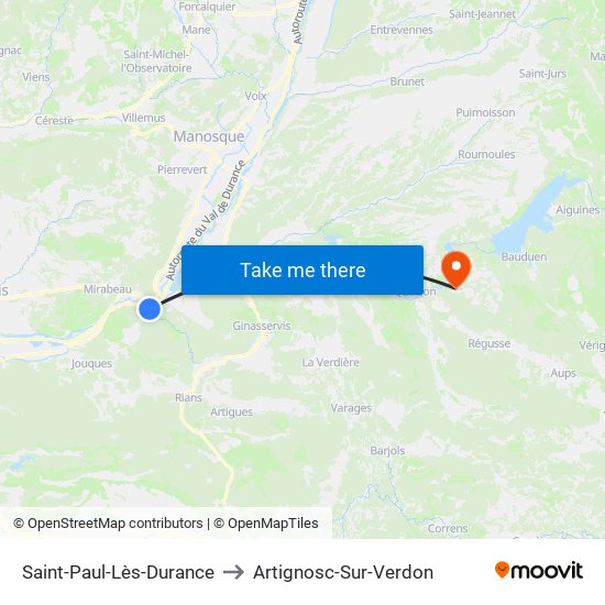 Saint-Paul-Lès-Durance to Artignosc-Sur-Verdon map