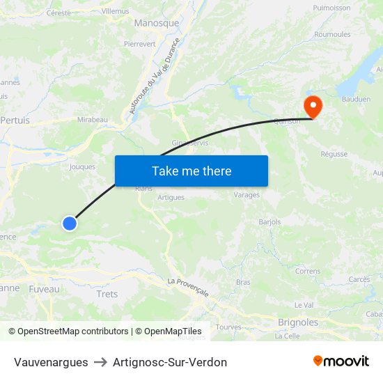 Vauvenargues to Artignosc-Sur-Verdon map