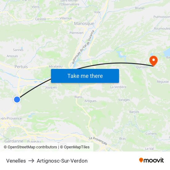 Venelles to Artignosc-Sur-Verdon map