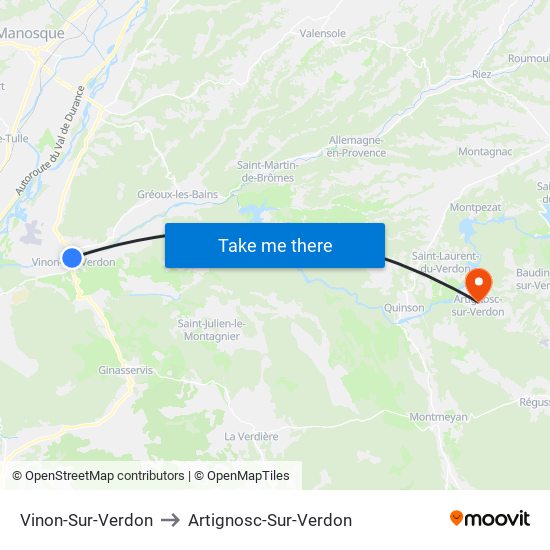 Vinon-Sur-Verdon to Artignosc-Sur-Verdon map