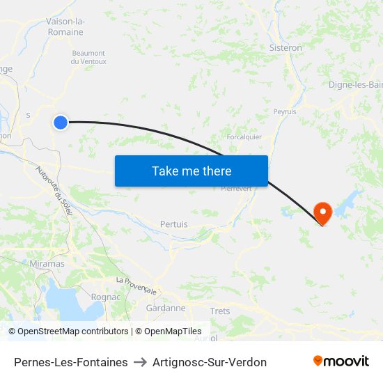 Pernes-Les-Fontaines to Artignosc-Sur-Verdon map