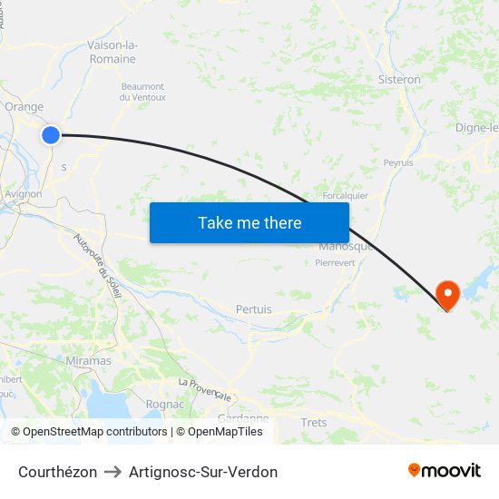 Courthézon to Artignosc-Sur-Verdon map