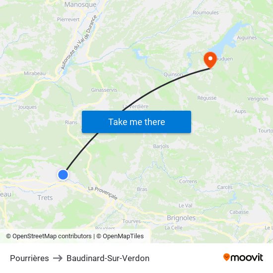 Pourrières to Baudinard-Sur-Verdon map