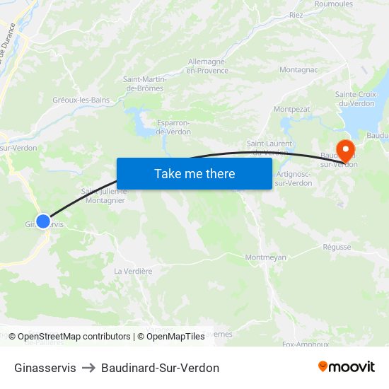 Ginasservis to Baudinard-Sur-Verdon map