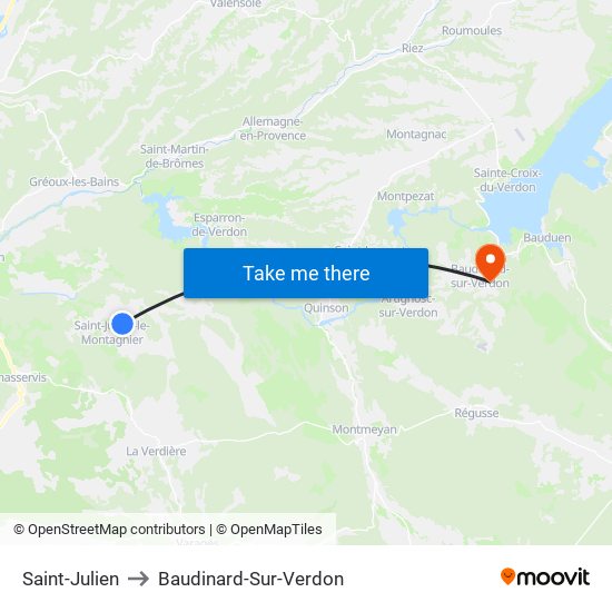 Saint-Julien to Baudinard-Sur-Verdon map