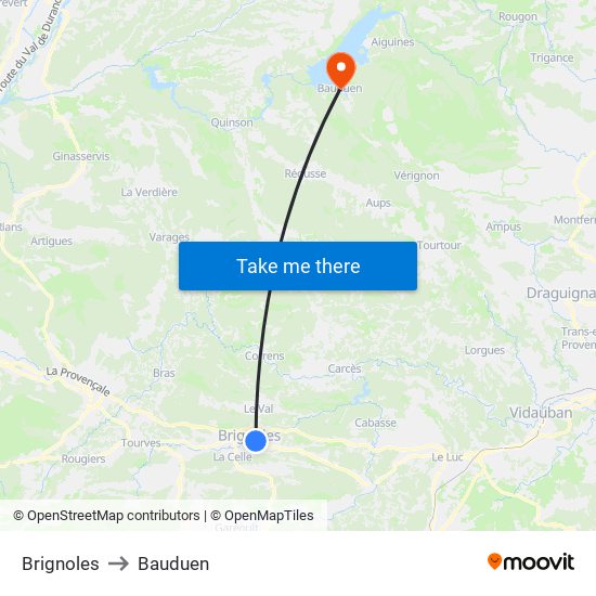 Brignoles to Bauduen map