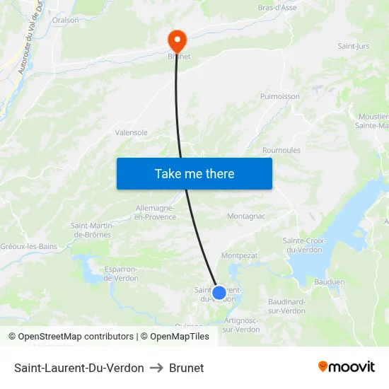 Saint-Laurent-Du-Verdon to Brunet map