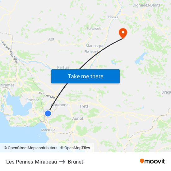 Les Pennes-Mirabeau to Brunet map