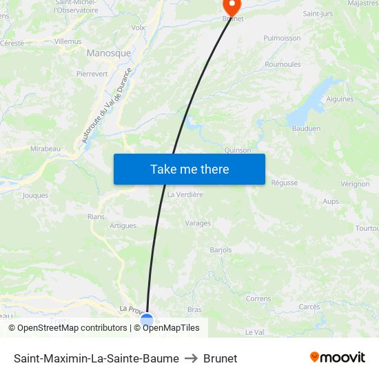 Saint-Maximin-La-Sainte-Baume to Brunet map