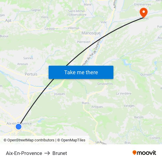 Aix-En-Provence to Brunet map