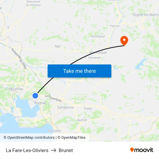 La Fare-Les-Oliviers to Brunet map