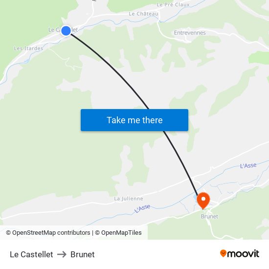 Le Castellet to Brunet map