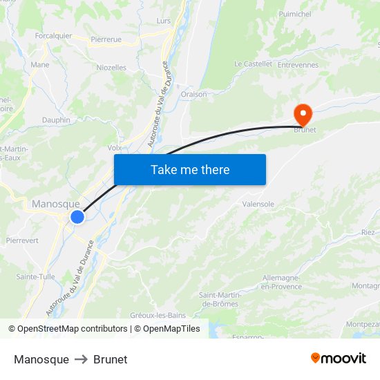 Manosque to Brunet map