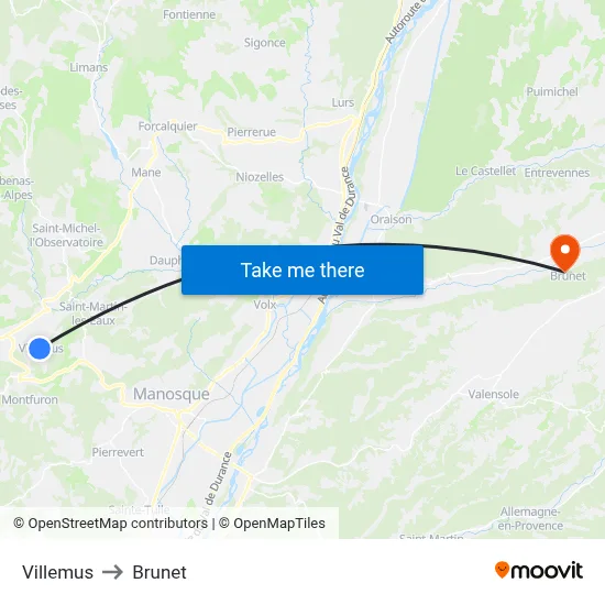 Villemus to Brunet map