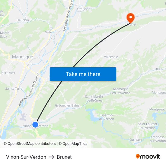 Vinon-Sur-Verdon to Brunet map