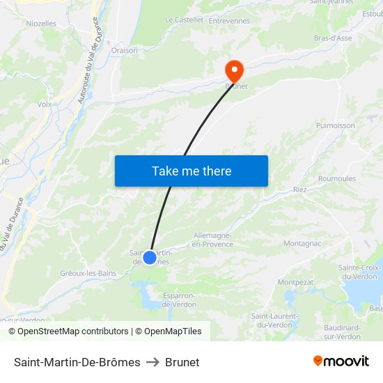 Saint-Martin-De-Brômes to Brunet map