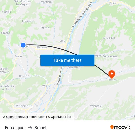 Forcalquier to Brunet map