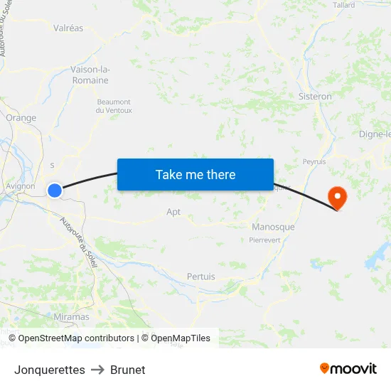 Jonquerettes to Brunet map