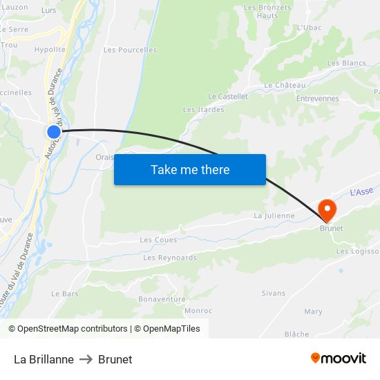 La Brillanne to Brunet map
