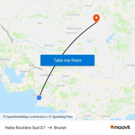 Halte Routière Sud D7 to Brunet map