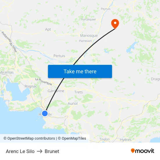 Arenc Le Silo to Brunet map