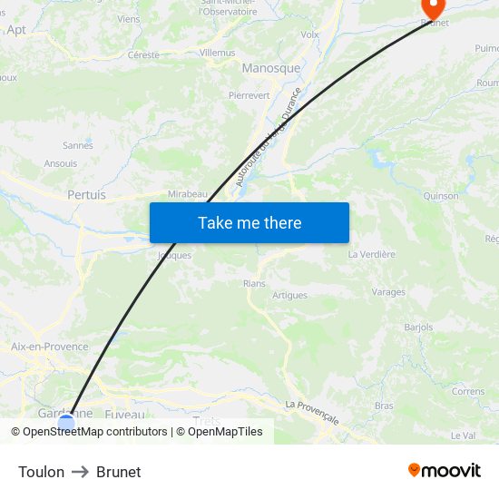 Toulon to Brunet map