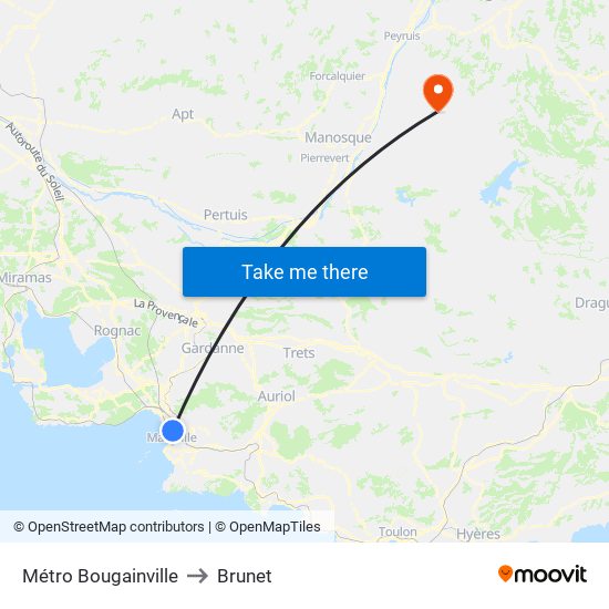 Métro Bougainville to Brunet map