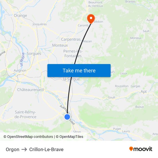Orgon to Crillon-Le-Brave map