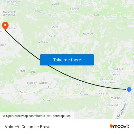 Volx to Crillon-Le-Brave map