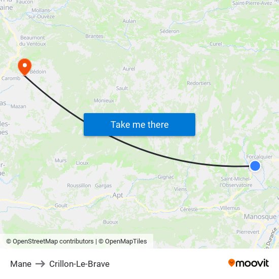 Mane to Crillon-Le-Brave map