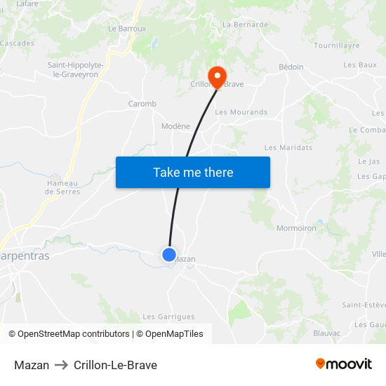 Mazan to Crillon-Le-Brave map