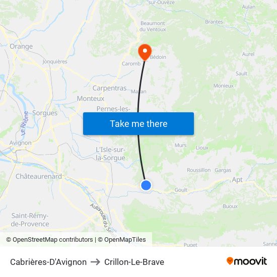 Cabrières-D'Avignon to Crillon-Le-Brave map